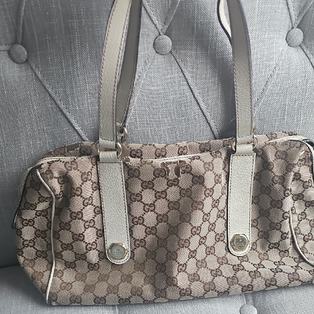 Gucci Beige and Brown Monogram Shoulder Bag